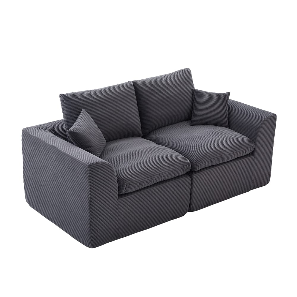 Canapé 2 places en velours côtelé gris foncé, style nordique