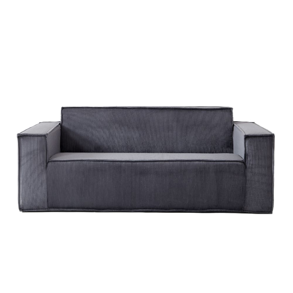 Canapé 2 places en velours côtelé gris, assise profonde