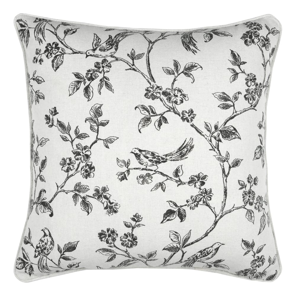 Coussin décoratif imprimé floral coton ecru 40 x 40