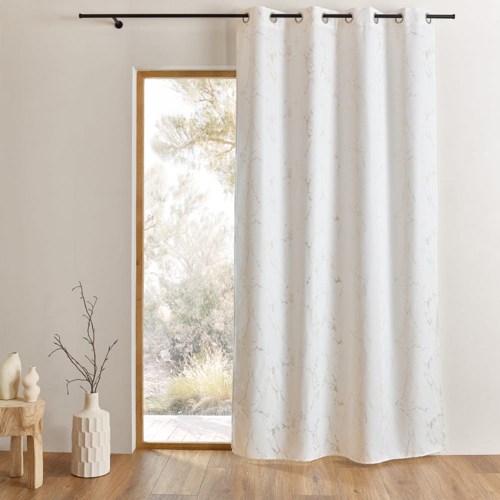 Rideau tamisant imprimé  - effet marbré polyester blanc 135x240 cm