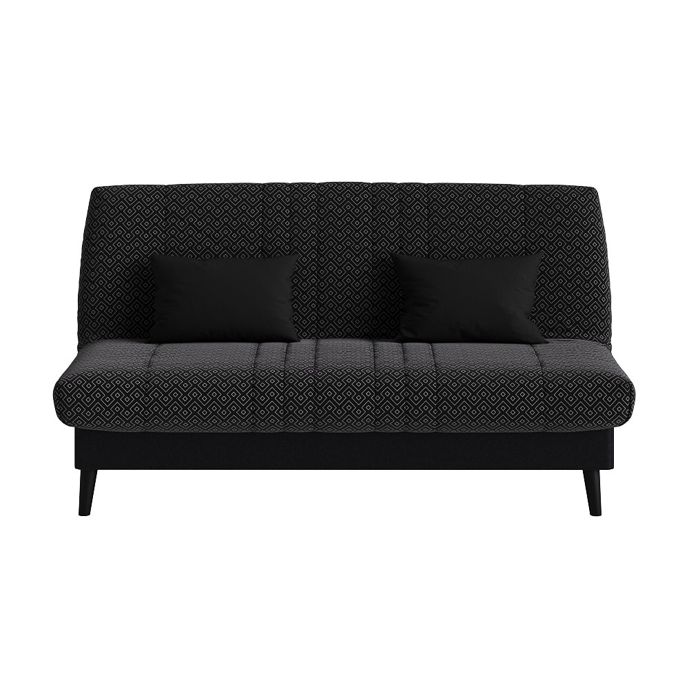 Clic clac convertible, 2 coussins offerts tissu noir à motifs 130x190