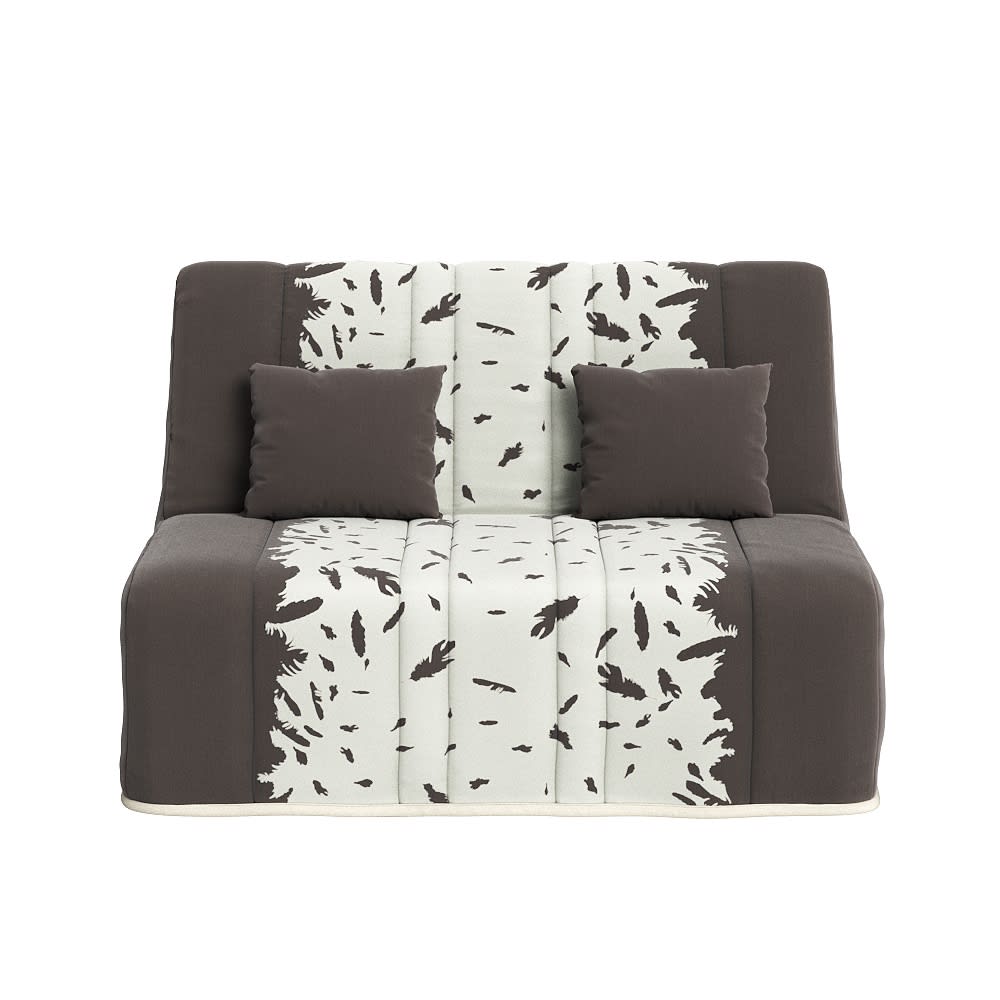 Bz convertible avec 2 coussins offerts tissu taupe à motifs 160x200