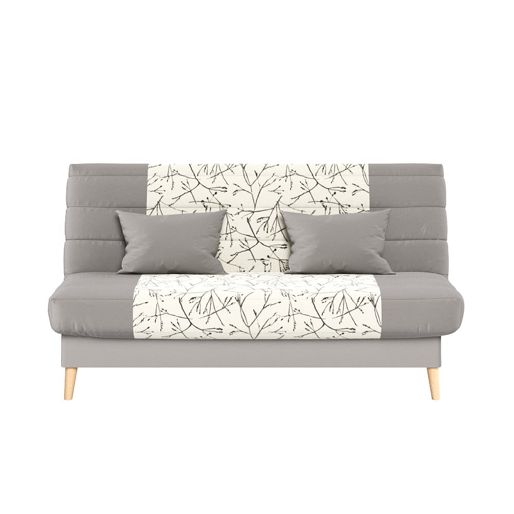 Clic clac convertible, 2 coussins offerts tissu beige à motifs 130x190