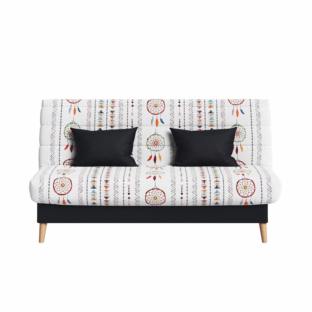 Clic clac convertible, 2 coussins offerts tissu blanc à motifs 130x190