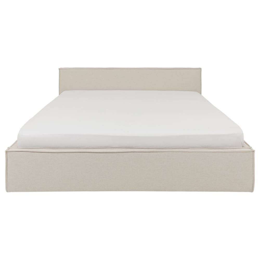 Lit double 160x200 cm rembourré avec sommier, blanc crème