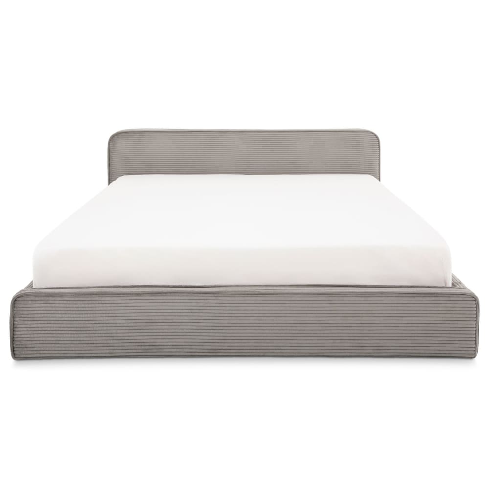 Lit double 140x190 en tissu rembourré avec sommier, gris