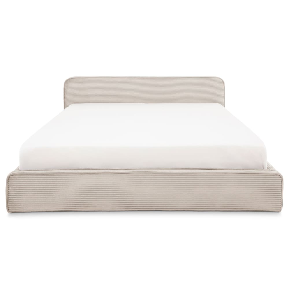 Lit double 140x190 en tissu rembourré avec sommier, beige