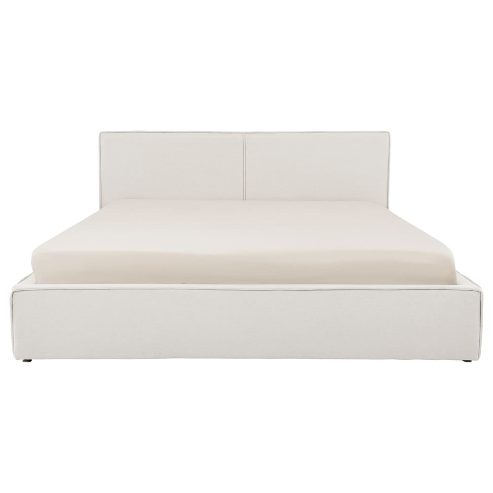 Lit double rembourré 160x200 avec sommier, blanc crème