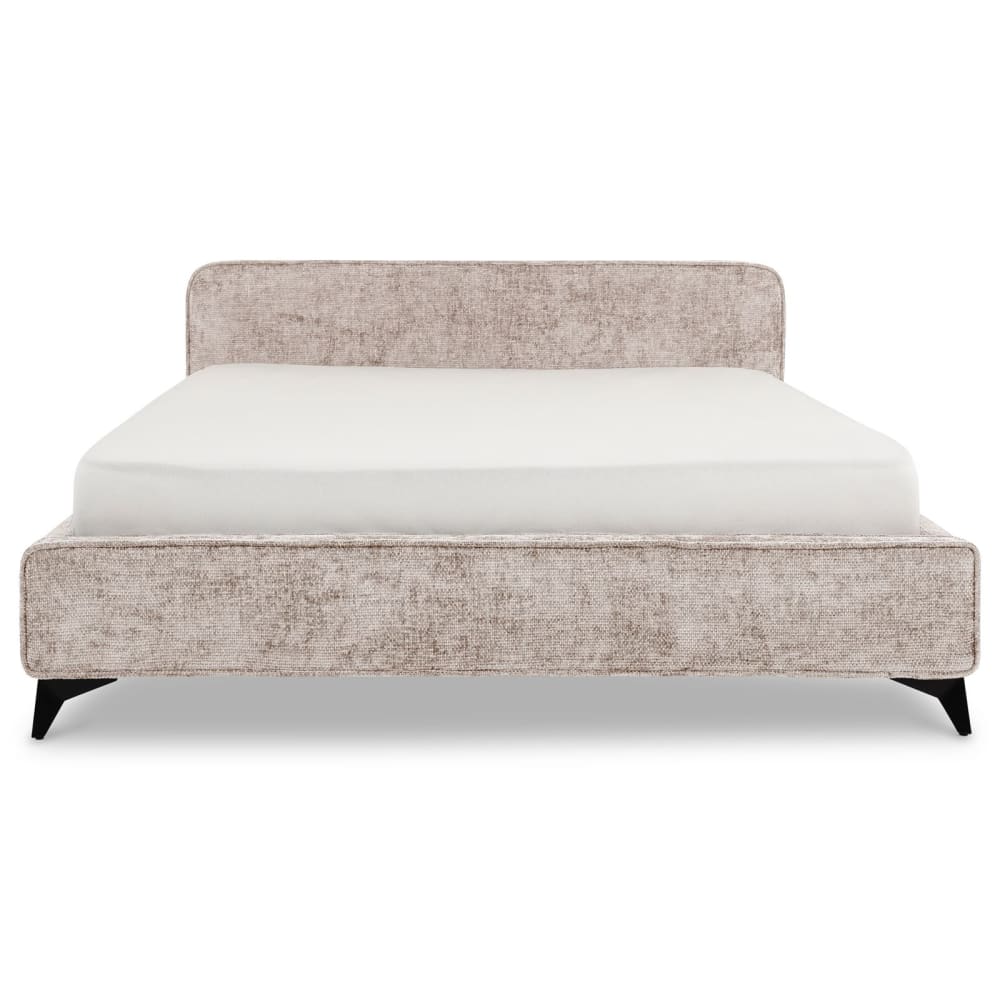 Lit double en tissu chenille, beige, avec sommier, 140 x 190 cm