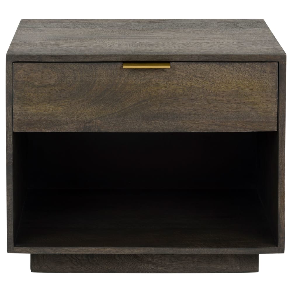 Table de chevet en bois de manguier massif avec 1 tiroir, brun