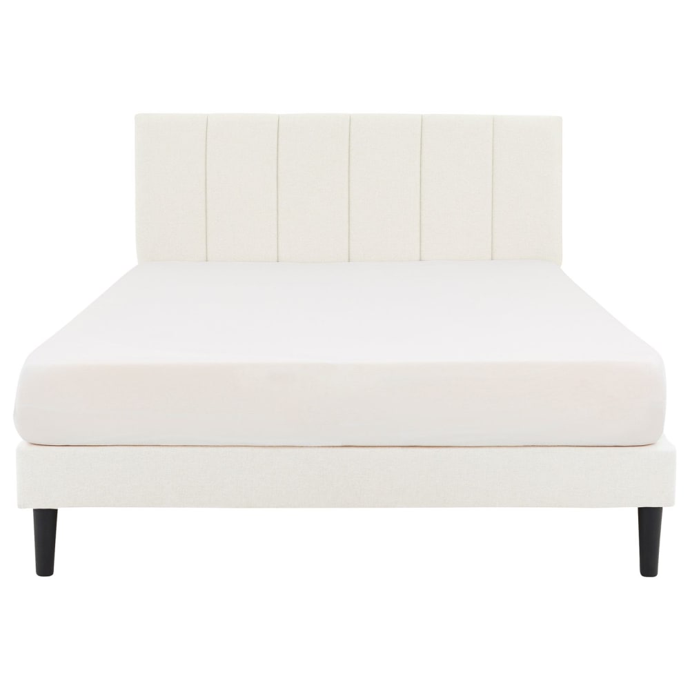 Lit double rembourré 140x190 avec sommier, blanc crème