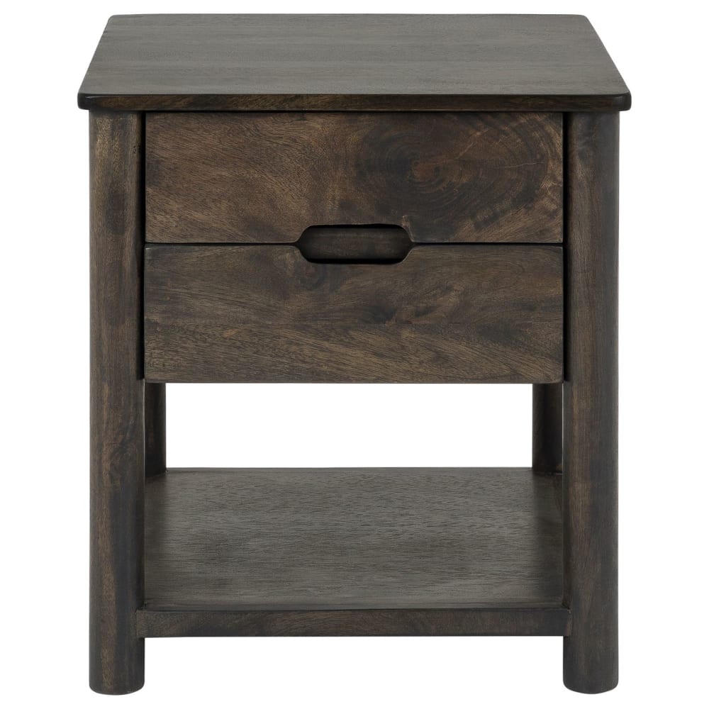 Table de chevet en bois de manguier massif avec 2 tiroirs, brun