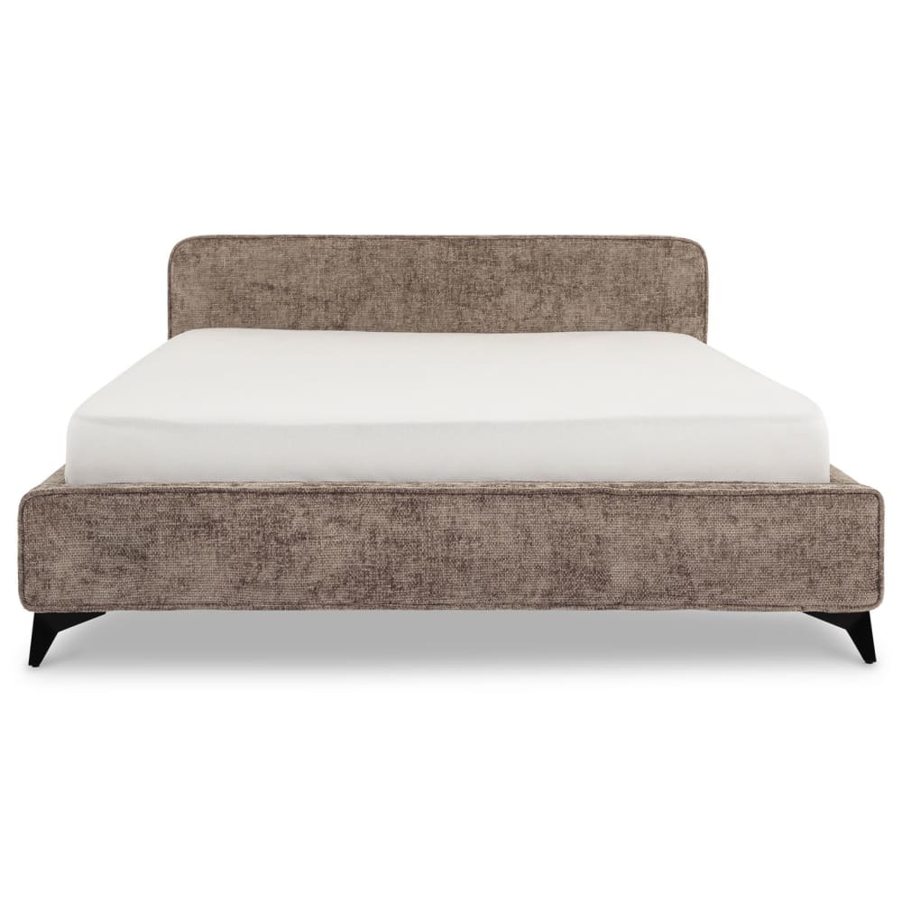 Lit double en tissu chenille, brun, avec sommier, 140 x 190 cm