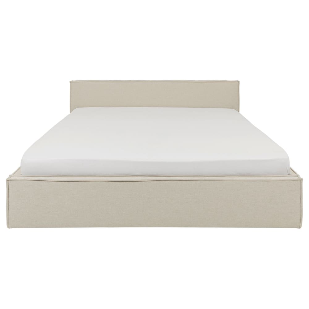 Lit double 160x200 cm rembourré avec sommier, beige