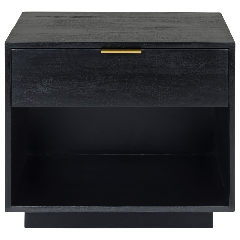 Table de chevet en bois massif avec 1 tiroir, noir