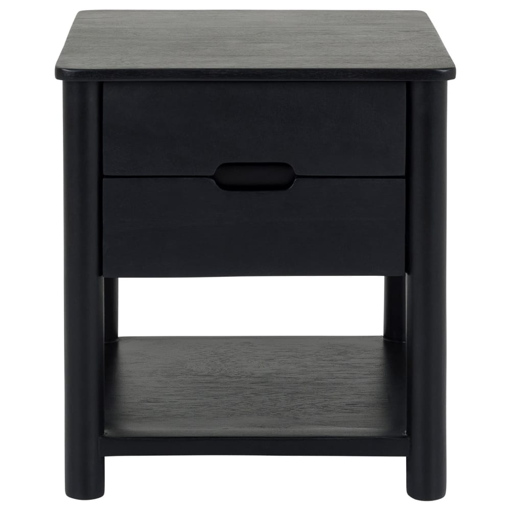 Table de chevet en bois de manguier massif avec 2 tiroirs, noir