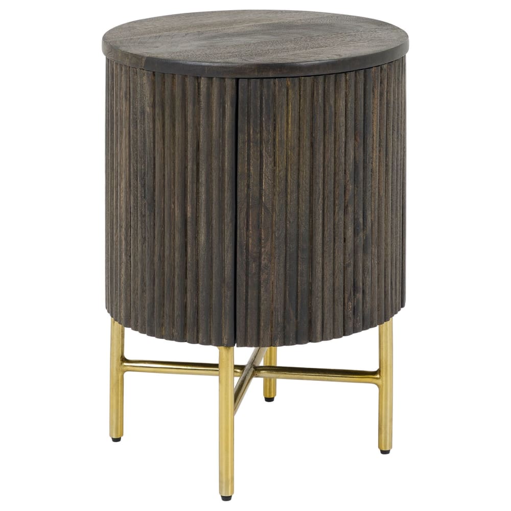 Table de chevet en bois de manguier massif et métal avec 1 porte, brun