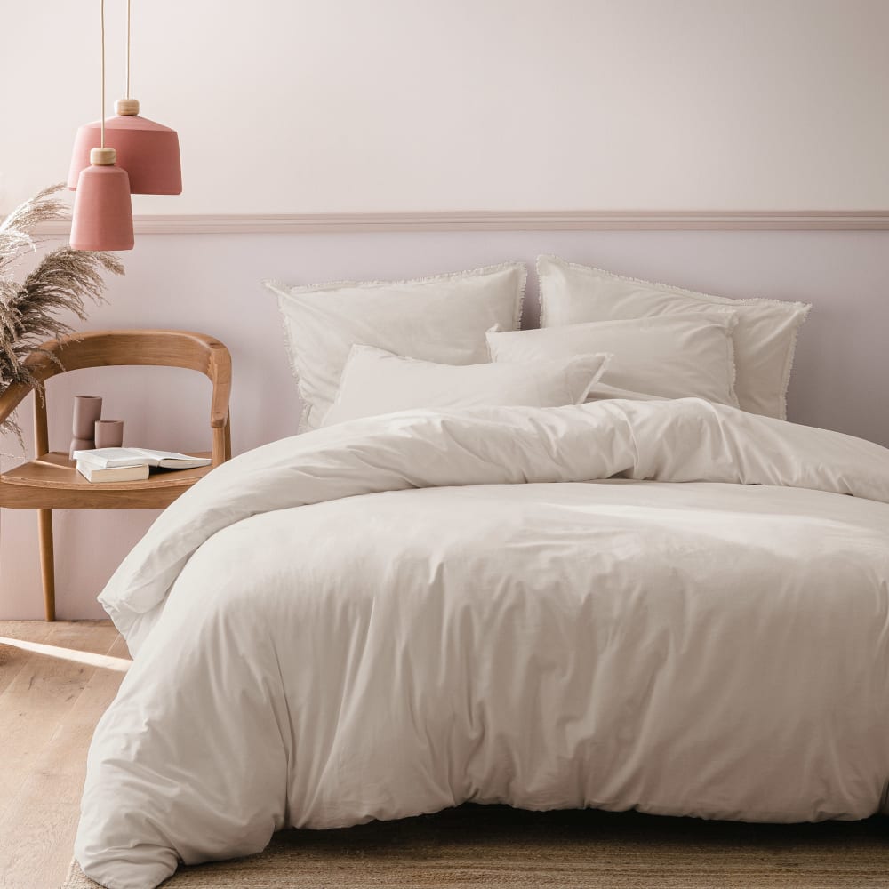 Parure de lit coton lavé taies à franges Lin 260x240+2x50x70cm