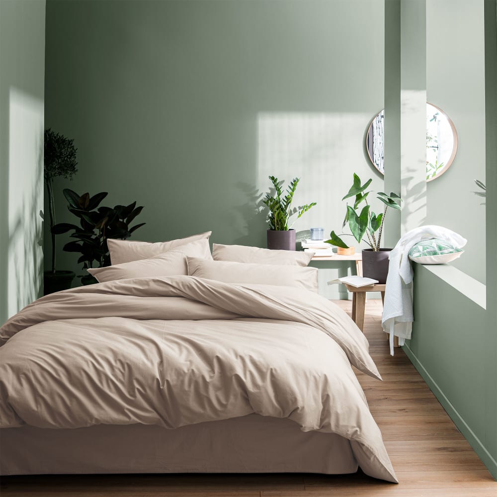 Parure de lit en coton lavé taies volant Lin 200x200+2x65x65cm