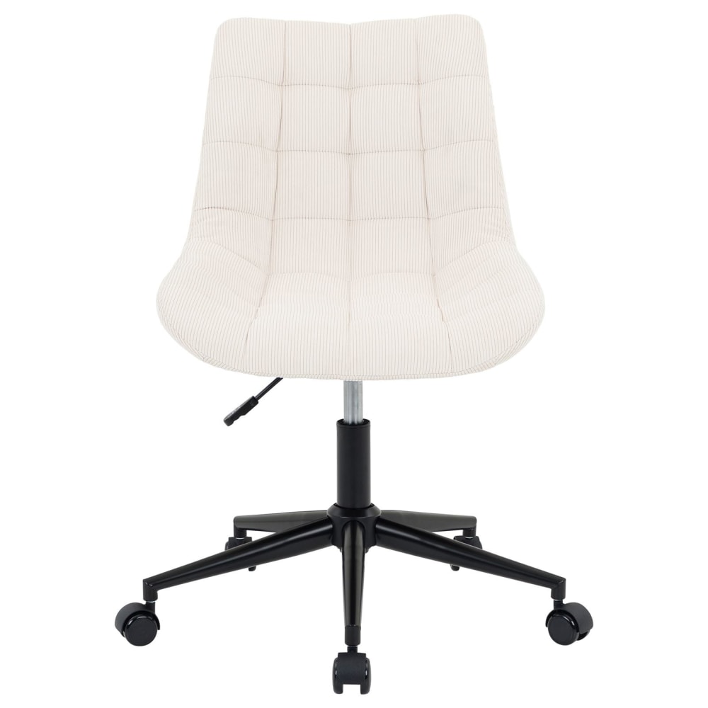 Chaise de bureau sur roulettes en velours côtelé, blanc crème