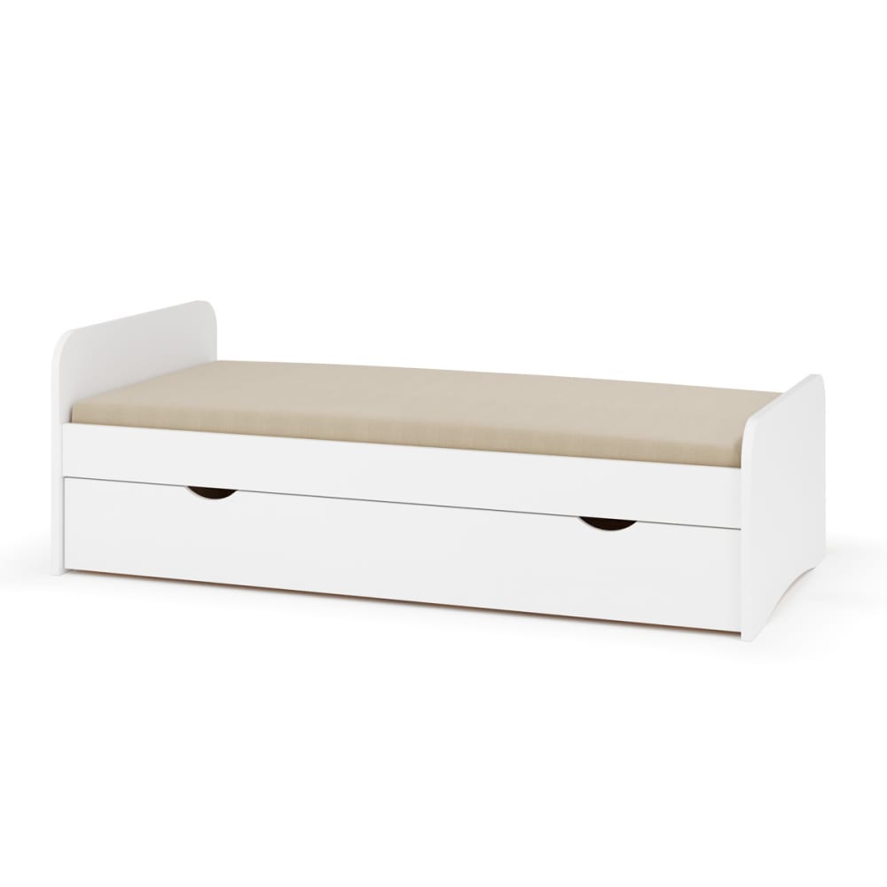 Lit gigogne avec matelas bois massif blanc 90x190 cm