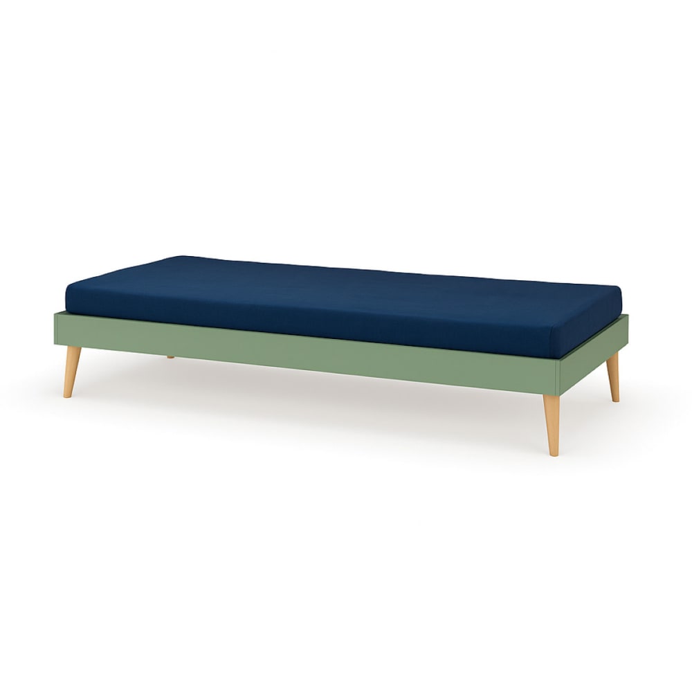 Pack lit enfant avec pieds et matelas bois massif vert 90x190 cm