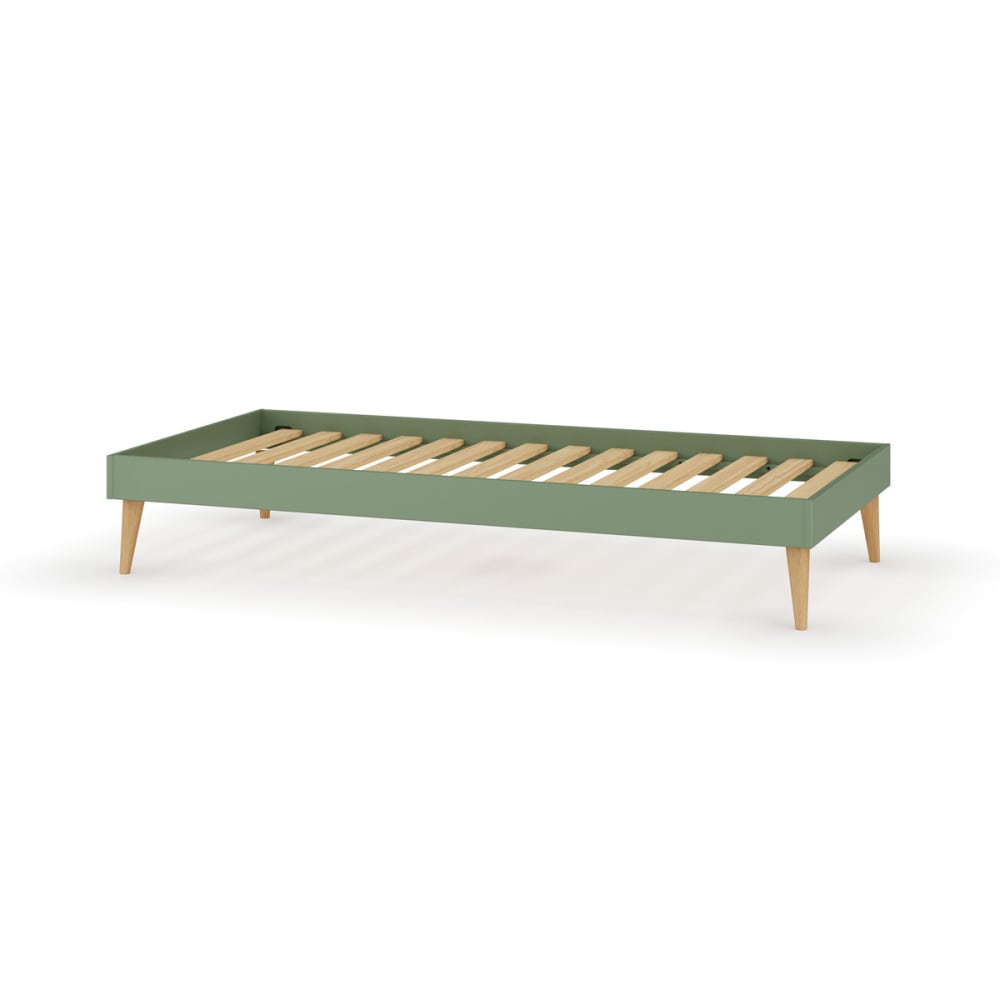 Pack lit enfant avec pieds et matelas bois massif vert 90x190 cm
