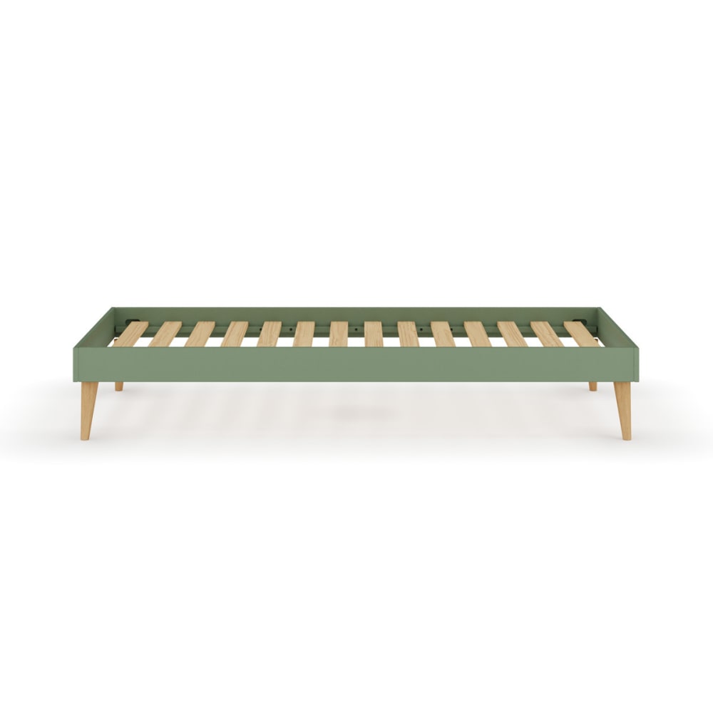 Lit enfant avec pieds bois massif vert 90x190 cm