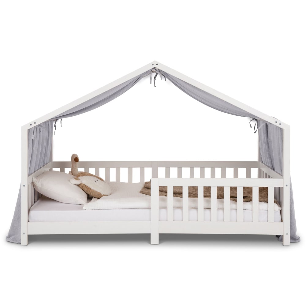 Rideau de lit enfant en mousseline de coton, gris clair