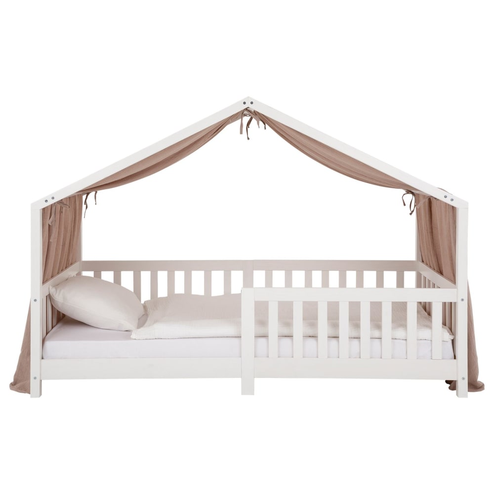 Rideau de lit enfant en mousseline de coton, coloris taupe