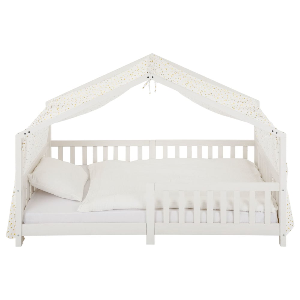 Rideau de lit enfant en mousseline de coton, blanc étoilé