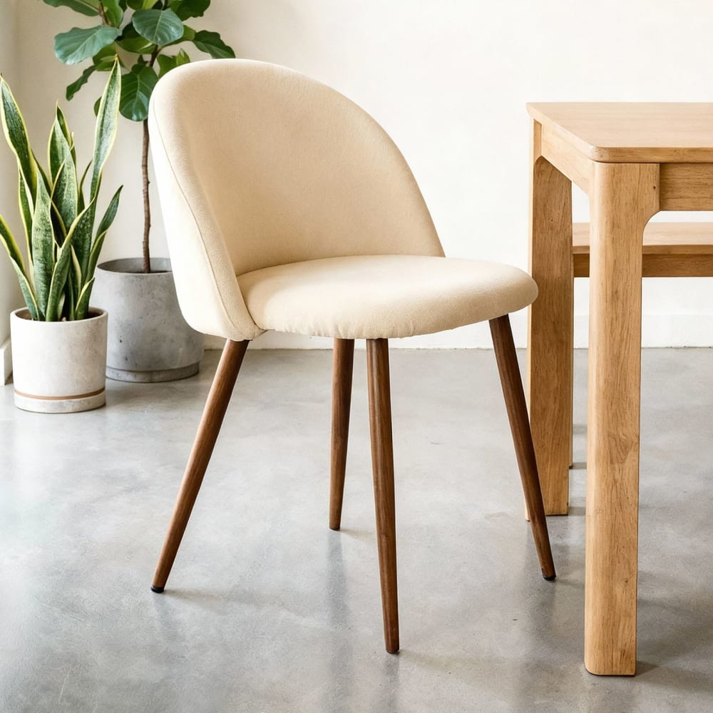 Chaise de salle à manger (2x) en velours, blanc crème