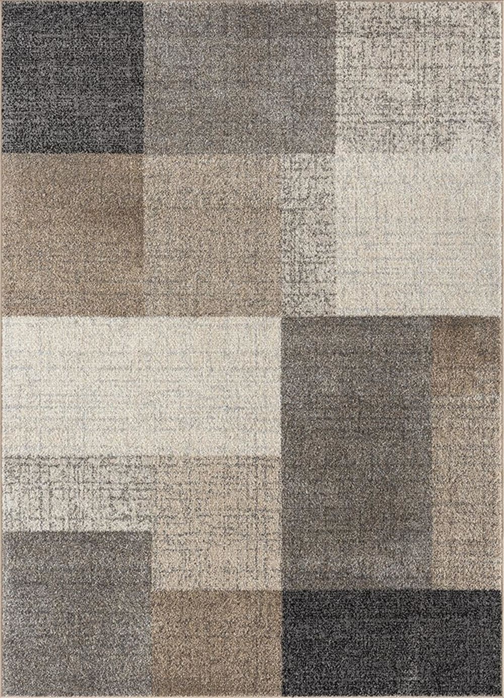Tapis moderne salon géométrique contour, beige, 140 x 200 cm