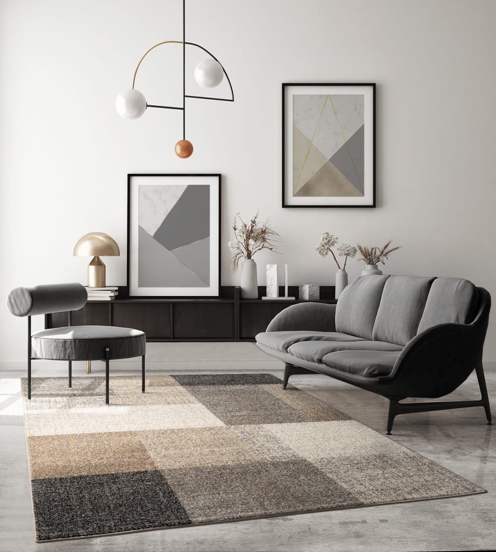 Tapis moderne salon géométrique contour, beige, 140 x 200 cm — vue 3