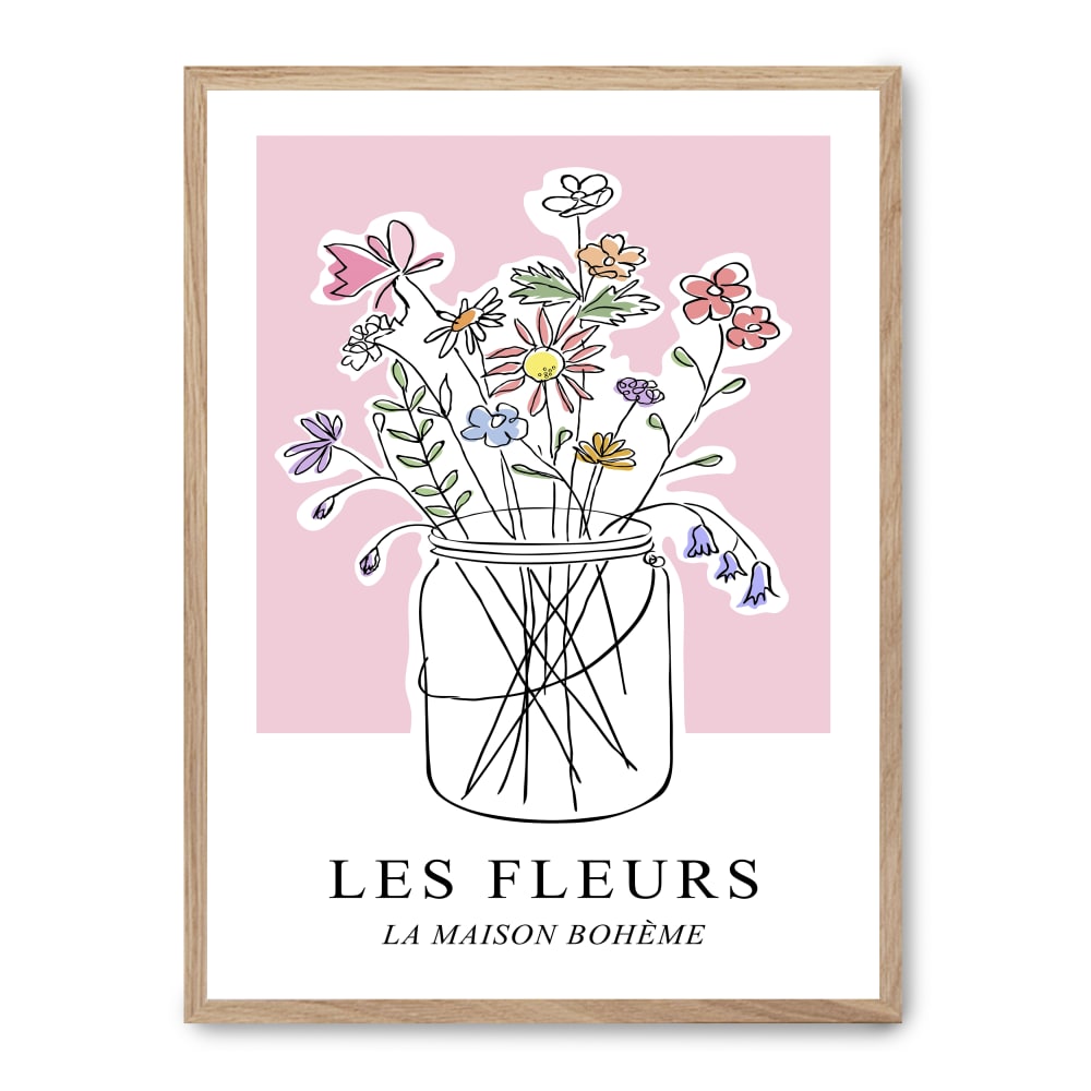 Wandbild vase mit blumen, hochwertiger rahmen, eichenfurnier,