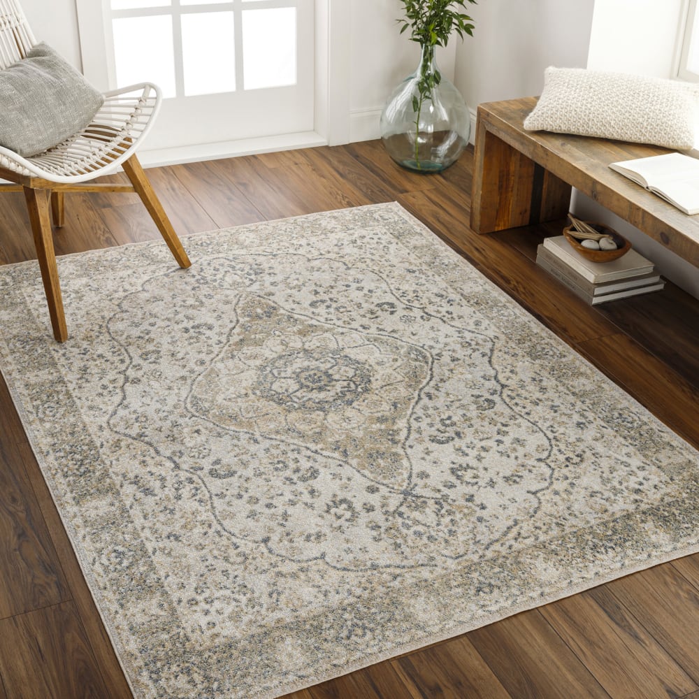 Tapis vintage lavable en machine jaune/ivoire 200x275 — vue 3
