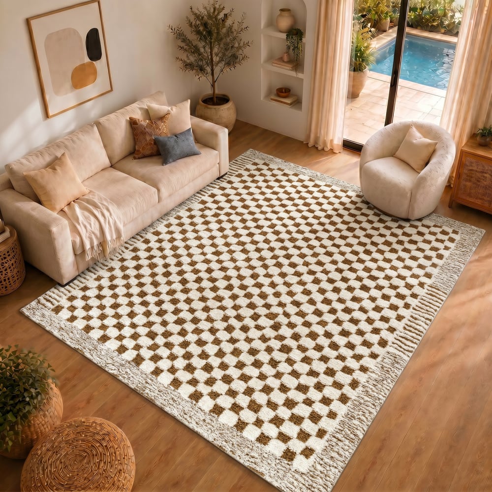Tapis moderne à motif damier marron 160x213 — vue 3