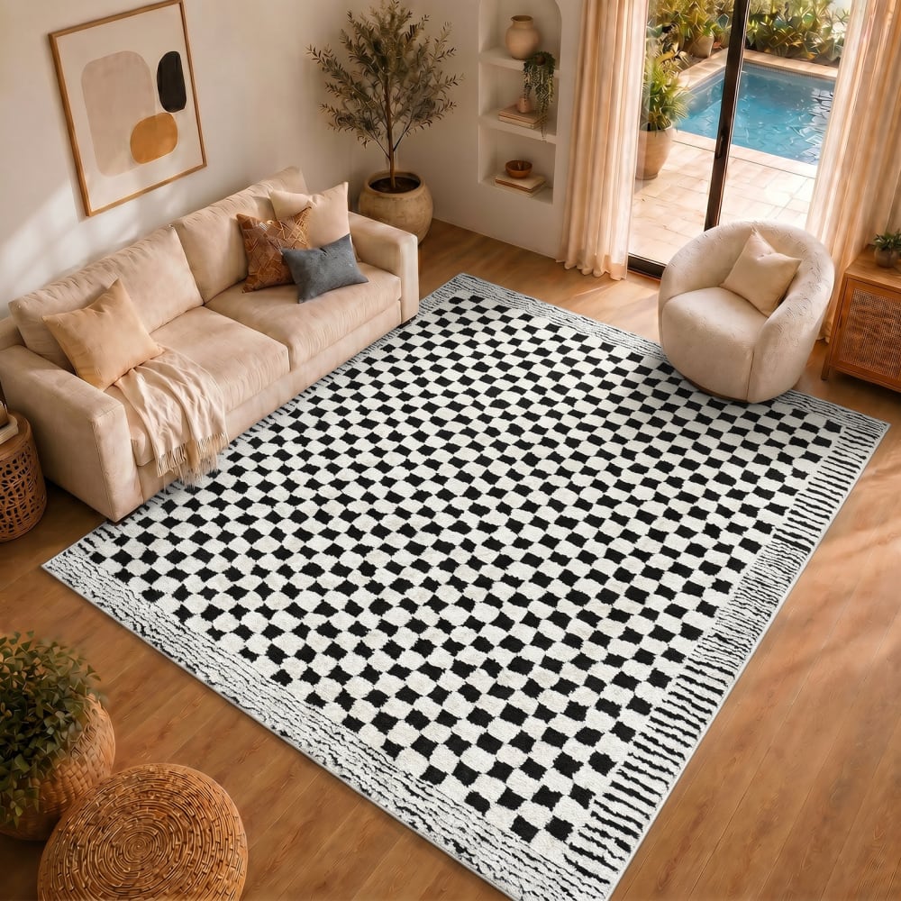 Tapis moderne à motif damier noir 160x213 — vue 3