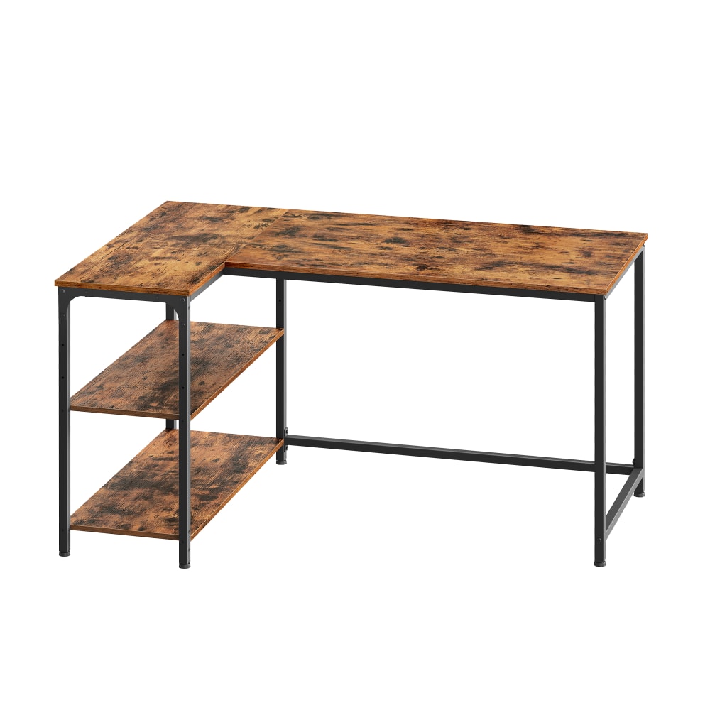 Bureau en l étagères avec rangement 120 x 80 cm effet bois marron