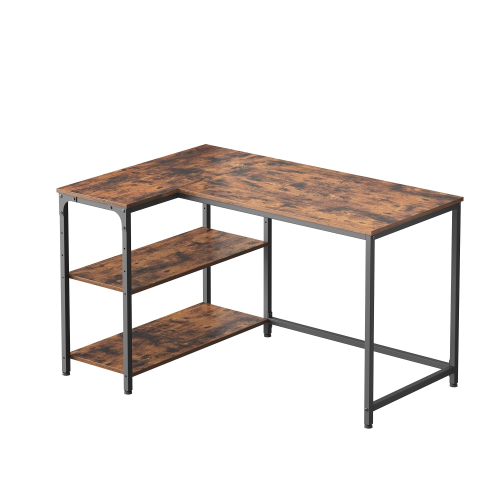 Bureau en l étagères avec rangement 110 x 80 cm effet bois marron