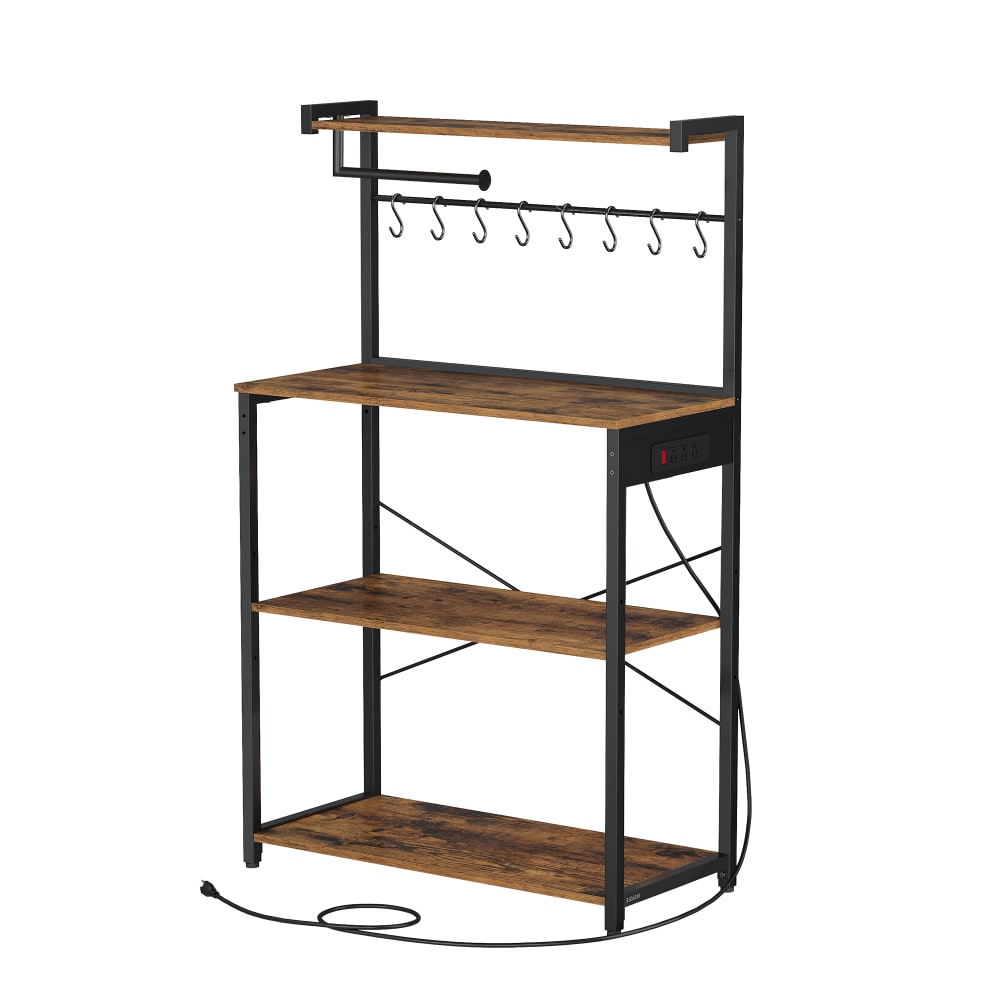 Dessertes de cuisine en métal avec étagère réglable marron et noir