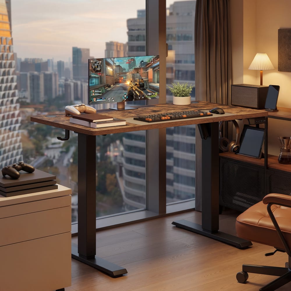 Bureau assis-debout réglable 100 x 60 cm effet bois marron