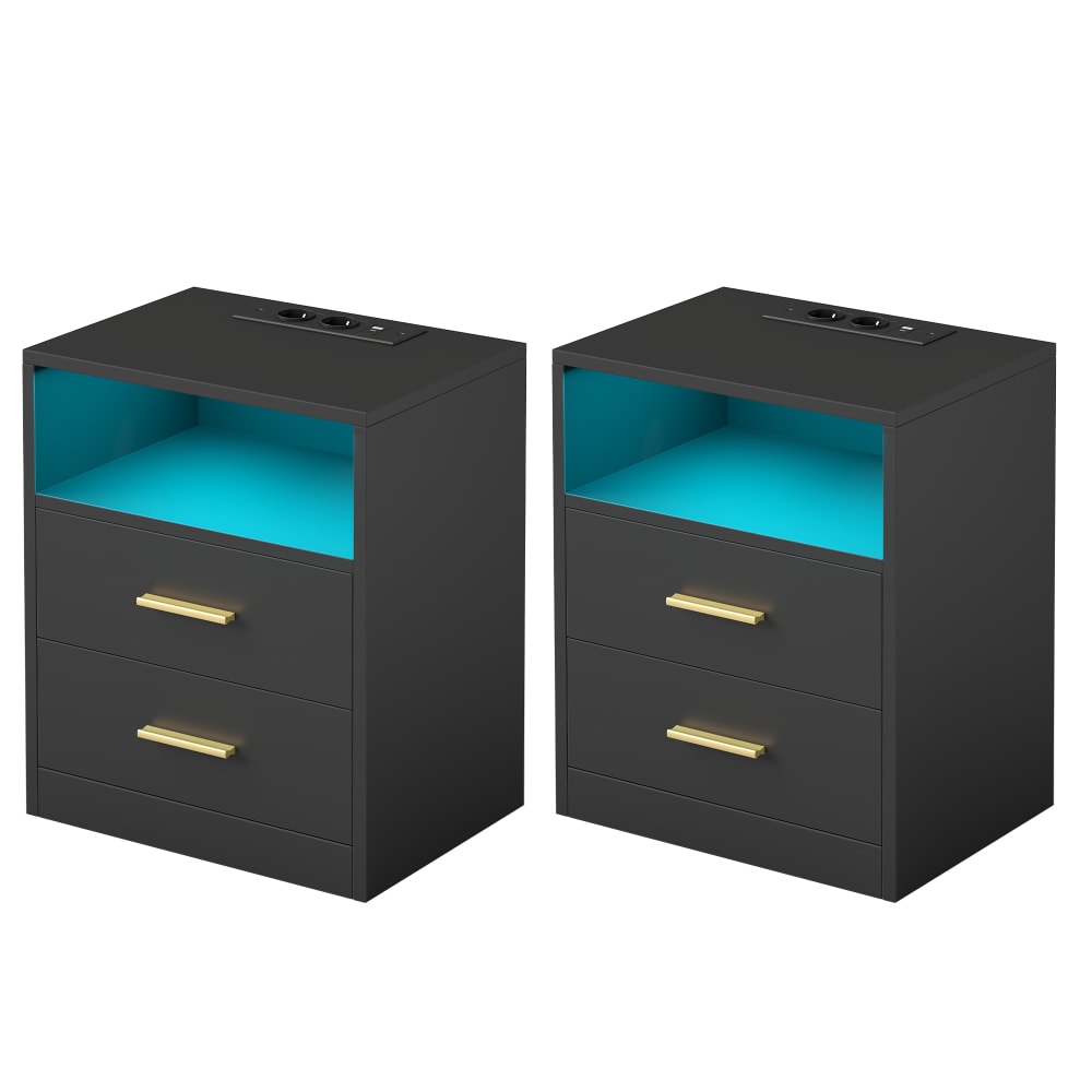 Lot de 2 tables de chevet tiroirs multiprises panneau noir
