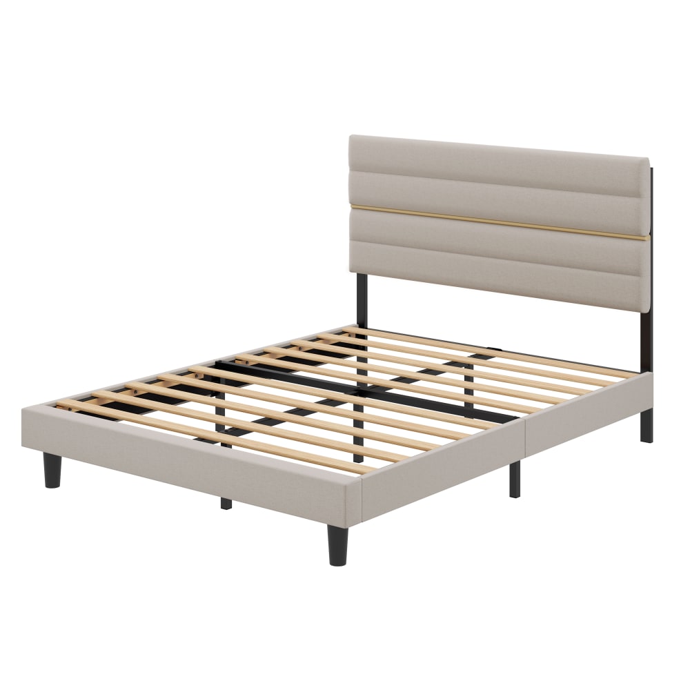 Lit 2 places rembourré moderne beige 160× 200 cm tissu façon lin Lit 2 places rembourré moderne beige 160× 200 cm tissu façon lin