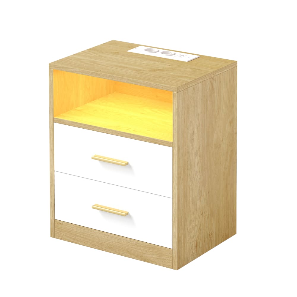 Lot de 2 tables de chevet tiroirs multiprises effet bois blanc