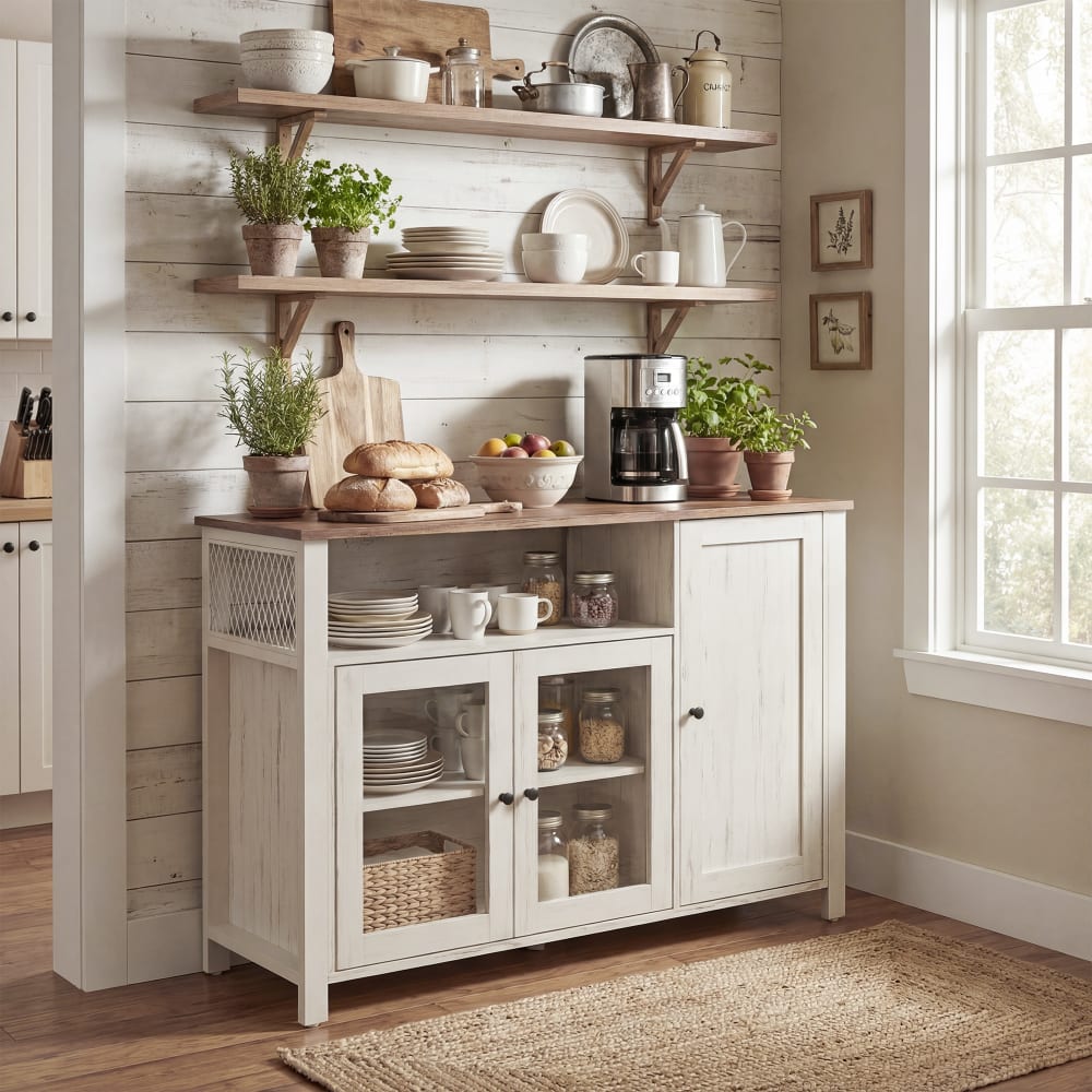 Buffet de cuisine avec 3 portes 110 x 33 x 75 cm marron et blanc