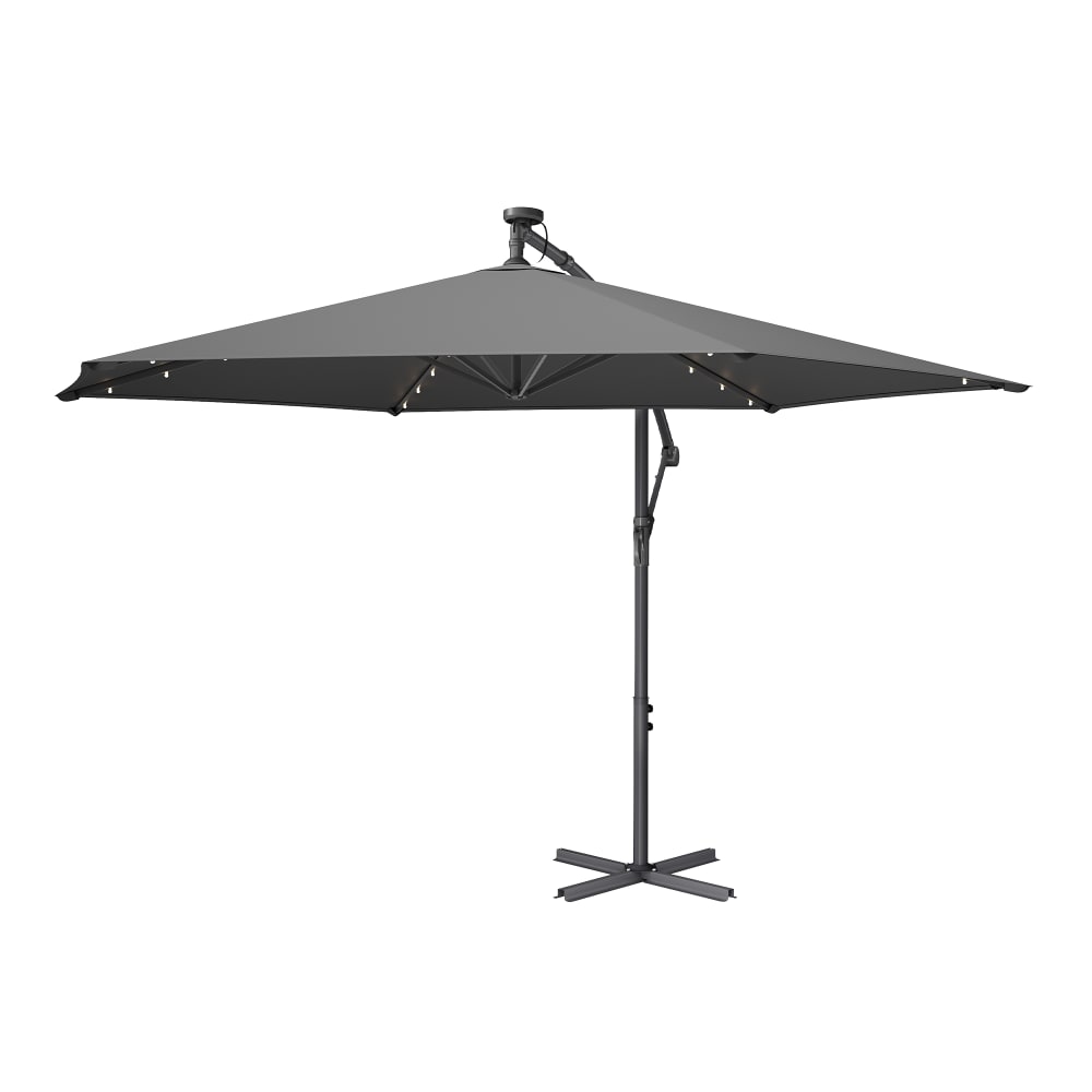 Parasol manivelle d'ouverture et de fermeture gris avec socle