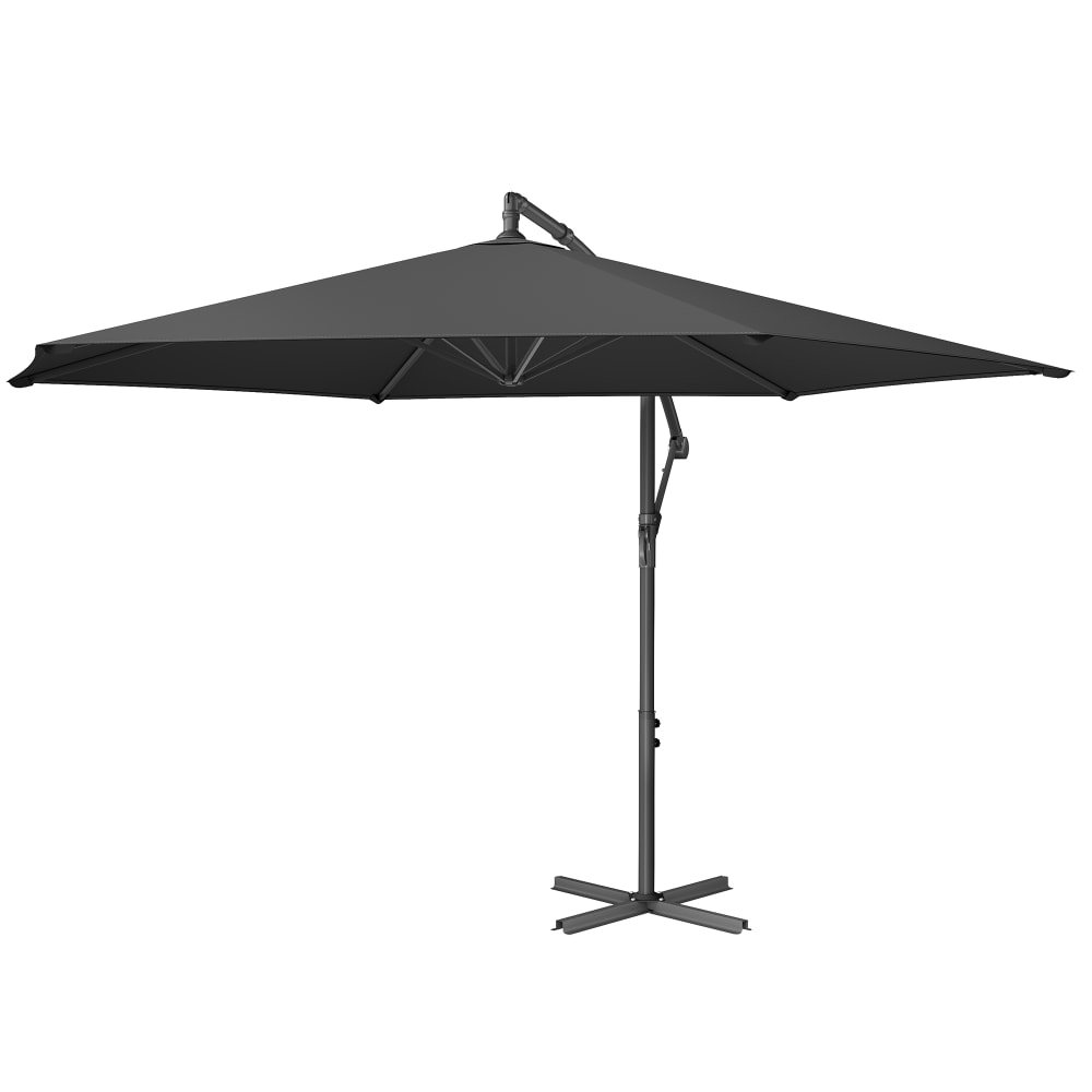Parasol de 350 cm manivelle d'ouverture et de fermeture gris et socle