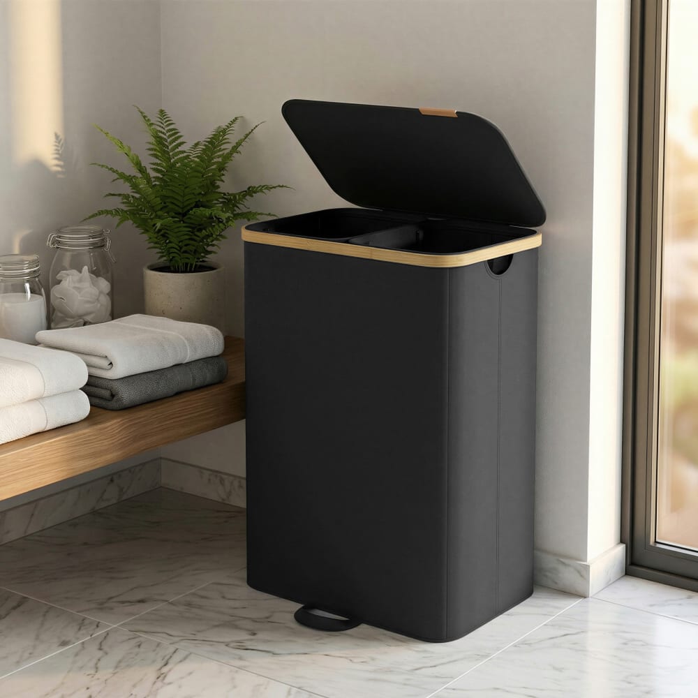 Panier à linge 2 compartiments 150 l noir tissu Oxford — vue 3