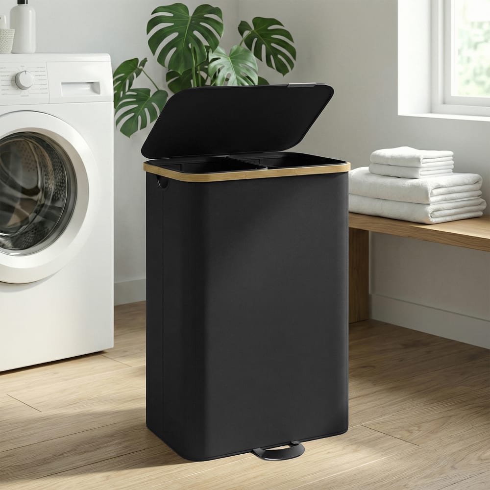Panier à linge 2 compartiments 150 l noir tissu Oxford — vue 4